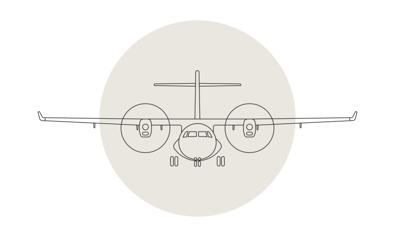 Aerospace airplane line drawing on top of a light tan circle